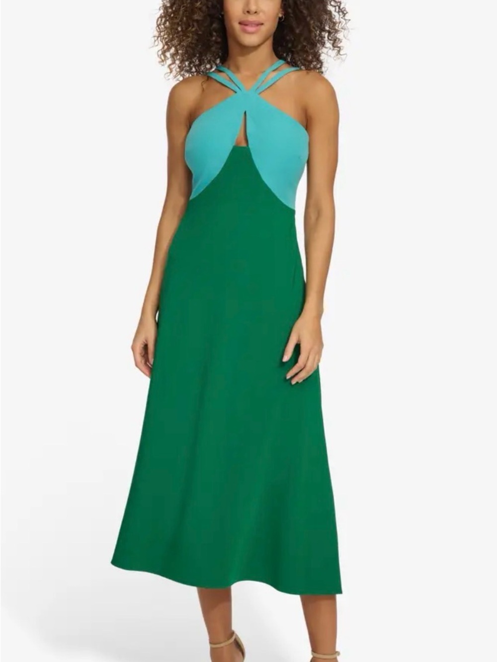 SIENA Green and Teal Strappy Midi Dress